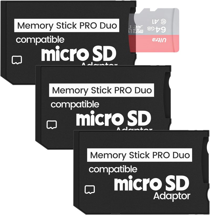 Pefishop 3 Pack Memory Stick Adapter,Micro SD to Memory Stick PRO Duo MagicGate Card, Compatible with PSP, Digital Cameras,Handycam - Image 1
